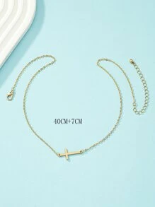 Cross Charm Necklace - Yellow Gold - View 3