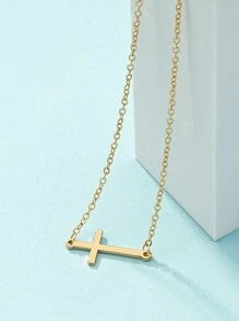 Cross Charm Necklace - Yellow Gold - View 4