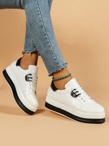 雙色前綁帶板鞋 - 白色 - 查看 1