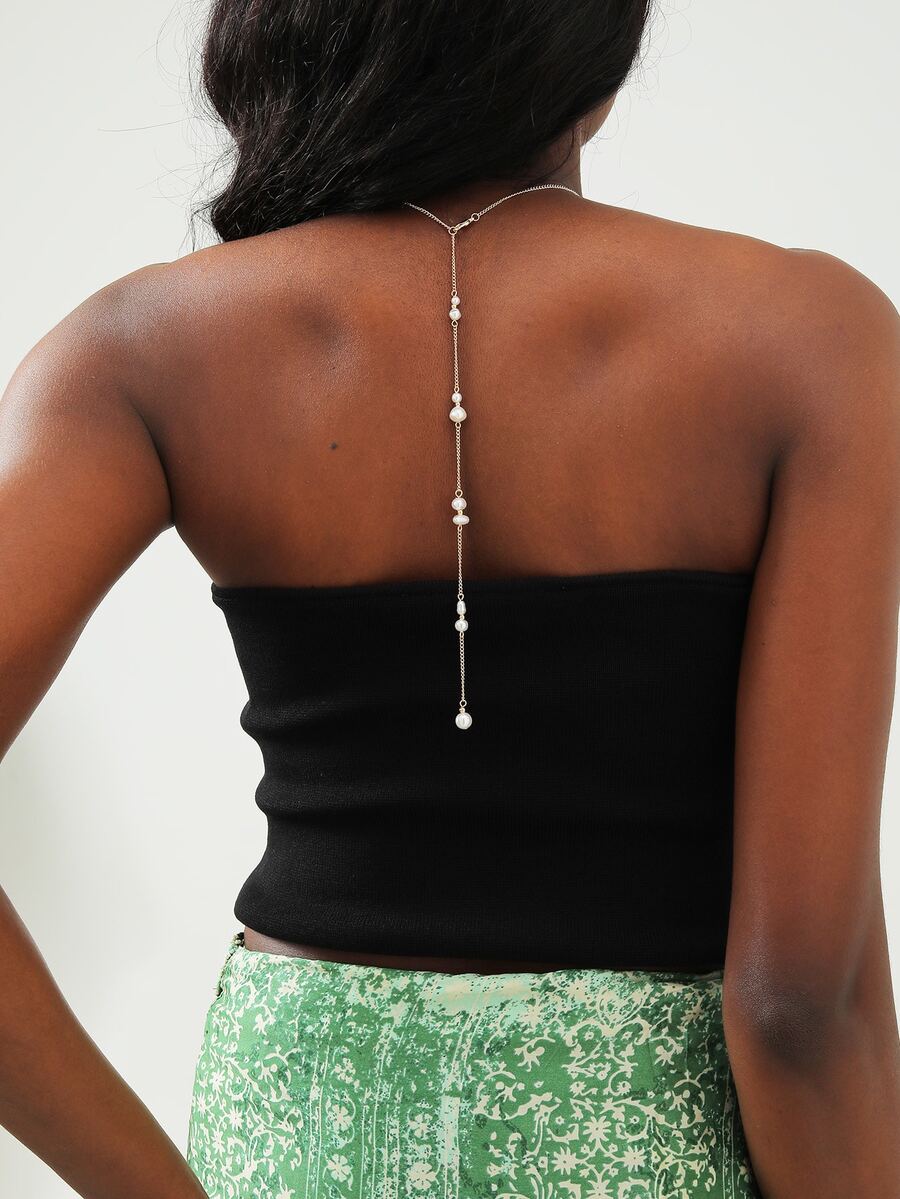 Faux Pearl Decor Back Necklace - Multicolor - View 1