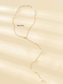 Faux Pearl Decor Back Necklace - Multicolor - View 3