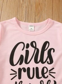 SHEIN T-shirt grafica con slogan e pantaloni joggers a pannelli per ragazza giovane