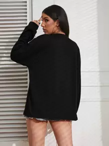 INAWLY Solid Drop Shoulder Tee Fall Cloth For Women - Black - View 2