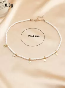 Disc Charm Beaded Necklace - White - View 4