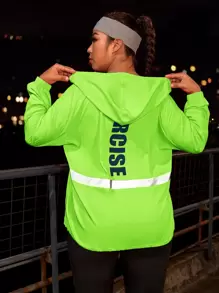Plus Neon Lime Letter Graphic Reflective Panel Hooded Sports Jacket - Lime Green - View 1