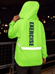 Plus Neon Lime Letter Graphic Reflective Panel Hooded Sports Jacket - Lime Green - View 4