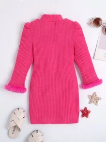 Đầm bé gái Gân đan màu trơn Dễ thương - Màu Hồng Tươi - Xem 2