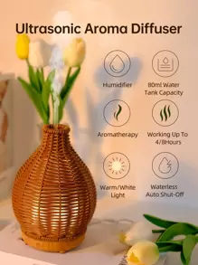 ellestfun 1pc USB 5V 80ml PP Simulation Rattan Weaving Process Ultrasonic Aromatherapy Humidifier, Suitable For Small Room Aromatherapy Humidification