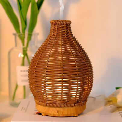 ellestfun 1个USB 5V 80ml PP藤编工艺超声波香薰加湿器，适用于小型房间香薰和加湿