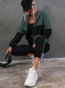 SHEIN Unity Two Tone Zip Up Hooded Jacket & Pants - Multicolor - View 1