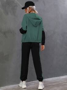 SHEIN Unity Two Tone Zip Up Hooded Jacket & Pants - Multicolor - View 2
