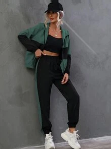 SHEIN Unity Two Tone Zip Up Hooded Jacket & Pants - Multicolor - View 5