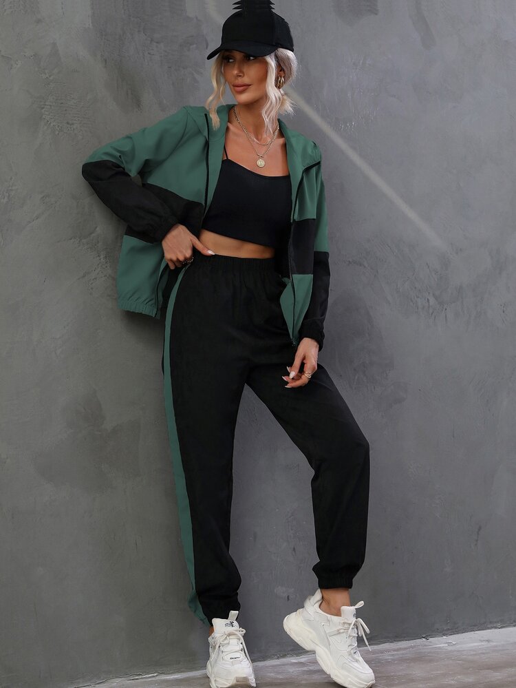 SHEIN Unity Two Tone Zip Up Hooded Jacket & Pants - Multicolor - View 5