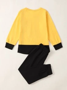 SHEIN Toddler Boys Letter Graphic Sweatshirt & Joggers Set - Multicolor - View 2