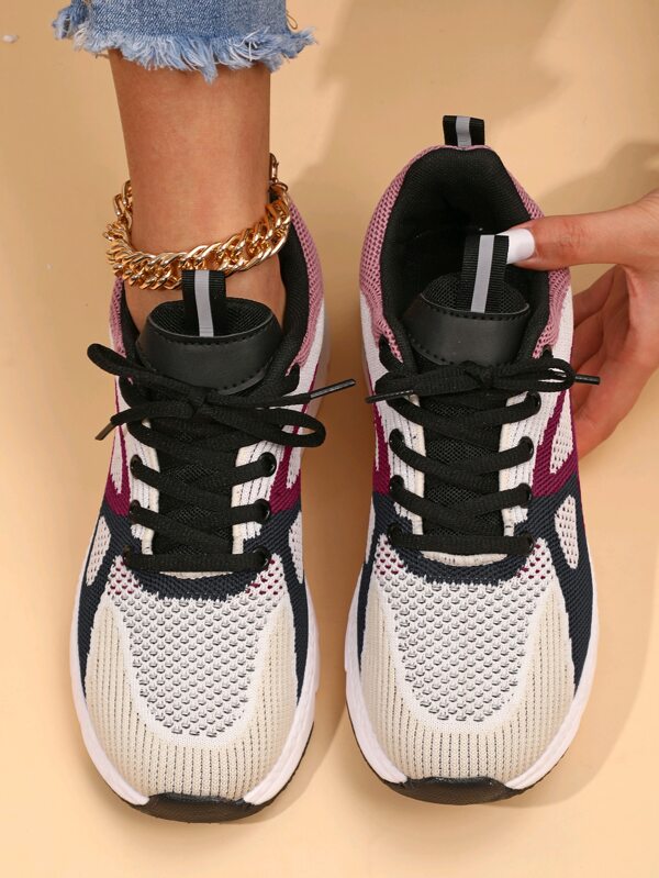 Multicolor Women's Road Running Shoes Color Block Lace-up Front Sneakers