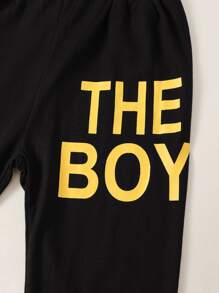 SHEIN Toddler Boys Letter Graphic Sweatshirt & Joggers Set - Multicolor - View 5