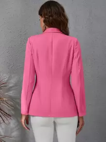 SHEIN Essnce 西裝領雙排釦翻蓋細節西裝外套 - 粉色 - 查看 2