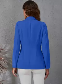 SHEIN Essnce 西裝領雙排釦翻蓋細節西裝外套 - 寶藍色 - 查看 2