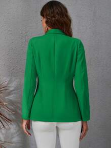 SHEIN Essnce Lapel Collar Double Breasted Flap Detail Blazer - Green - View 2