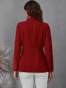 SHEIN Essnce 西裝領雙排釦翻蓋細節西裝外套 - 酒紅色 - 查看 2