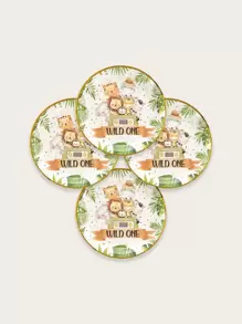 Juego de 10 platos desechables para cena, suministros para fiestas salvajes con patrón de animales de dibujos animados de 7 pulgadas, suministros para cumpleaños de caza, platos de jungla, platos de papel para fiestas, adecuados para platos de caza, vajilla para baby shower - Multicolor - Ver 1
