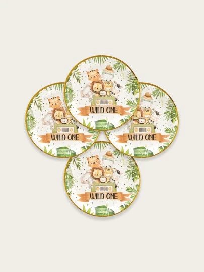 10 Stücke/Set Einweg Speiseteller, 7 Zoll Cartoon Tiermuster, wildes Partyzubehör, Jagd Geburtstagszubehör, Dschungel Teller, Party Pappteller, geeignet für Jagdteller, Babyparty Geschirr