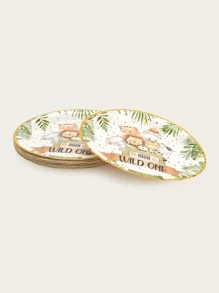Juego de 10 platos desechables para cena, suministros para fiestas salvajes con patrón de animales de dibujos animados de 7 pulgadas, suministros para cumpleaños de caza, platos de jungla, platos de papel para fiestas, adecuados para platos de caza, vajilla para baby shower - Multicolor - Ver 2