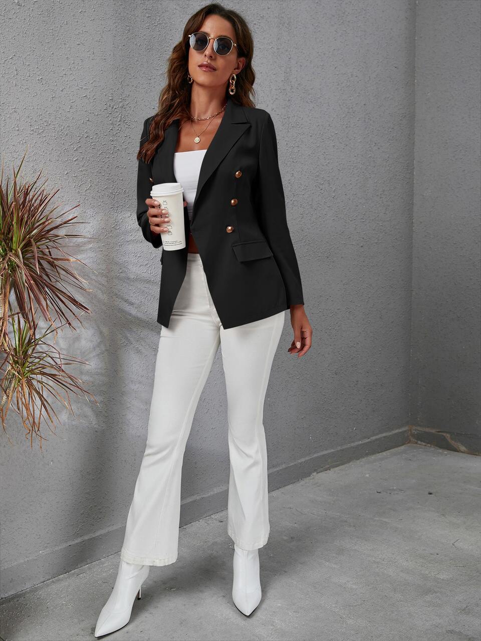 Lapel Collar Double Breasted Flap Detail Blazer Fall Cloth For Women