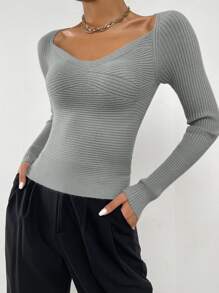 SHEIN Essnce Jersey tejido de canalé ajustado - Gris Claro - Ver 4