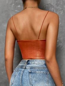 SHEIN Allurite Top de tirantes corto de color metálico - Naranja Quemada - Ver 2