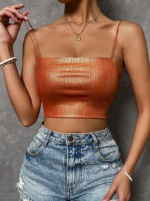 SHEIN Allurite Top de tirantes corto de color metálico - Naranja Quemada - Ver 3