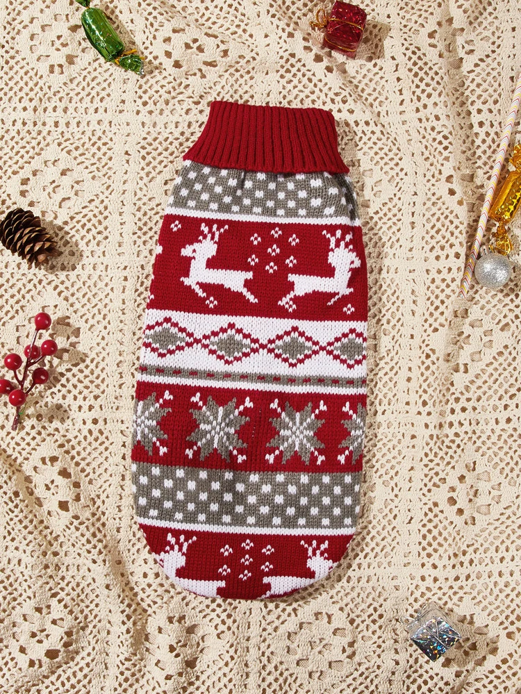 Christmas Elk Print Pet Sweater,For Small & Medium Dogs & Cat