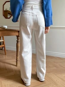 DAZY 斜口袋男友牛仔裤，返校服 - 白色 - 查看 2