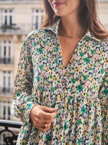 SHEIN Frenchy Ditsy Floral Print Button Front Smock Dress