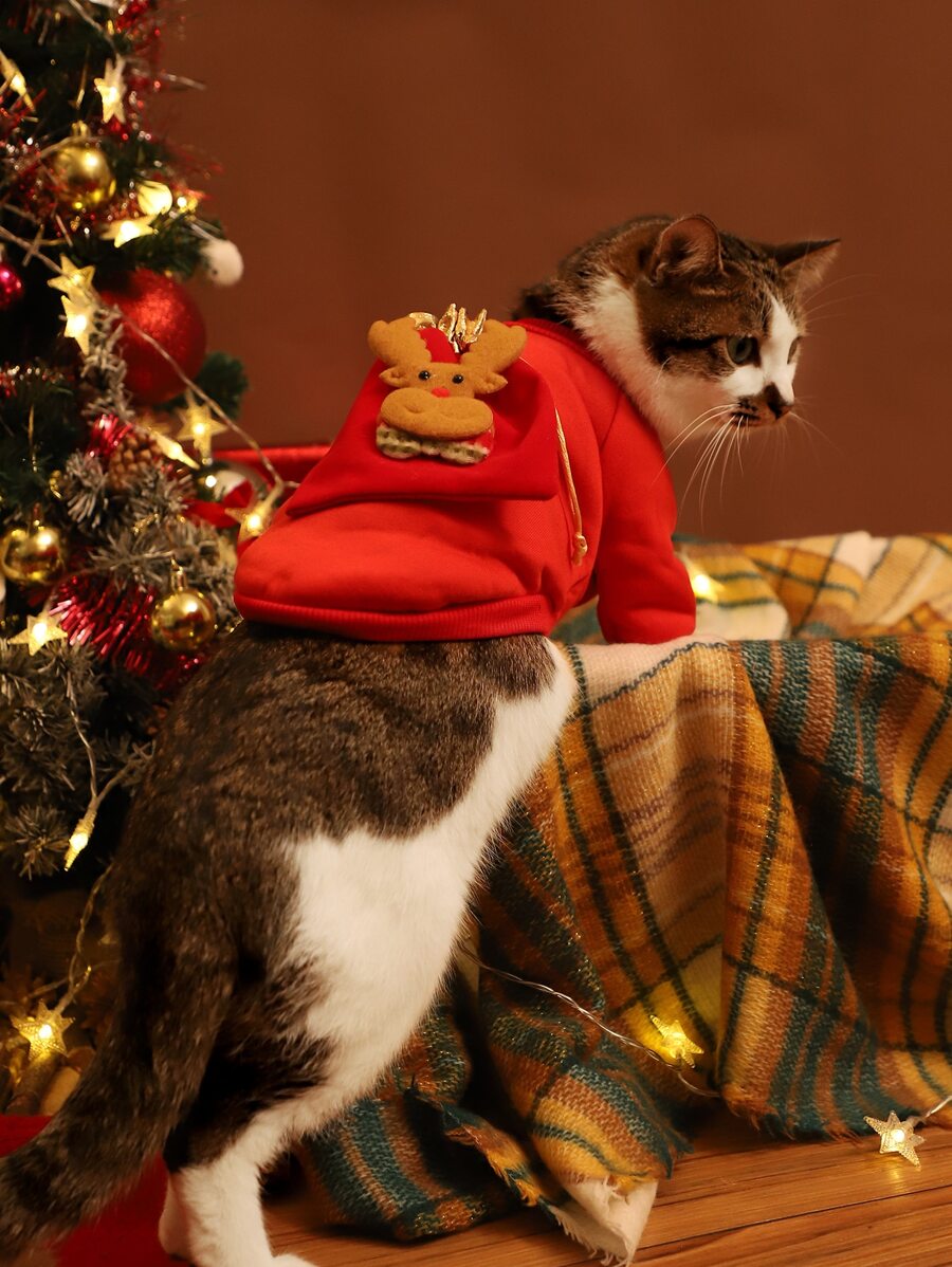 1pc Christmas Pet Lover Hooded Sweatshirt With Deer Design For Dogs And Cats SHEIN USA