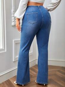 大碼高腰牛仔喇叭褲 - 中等水洗藍 - 查看 2