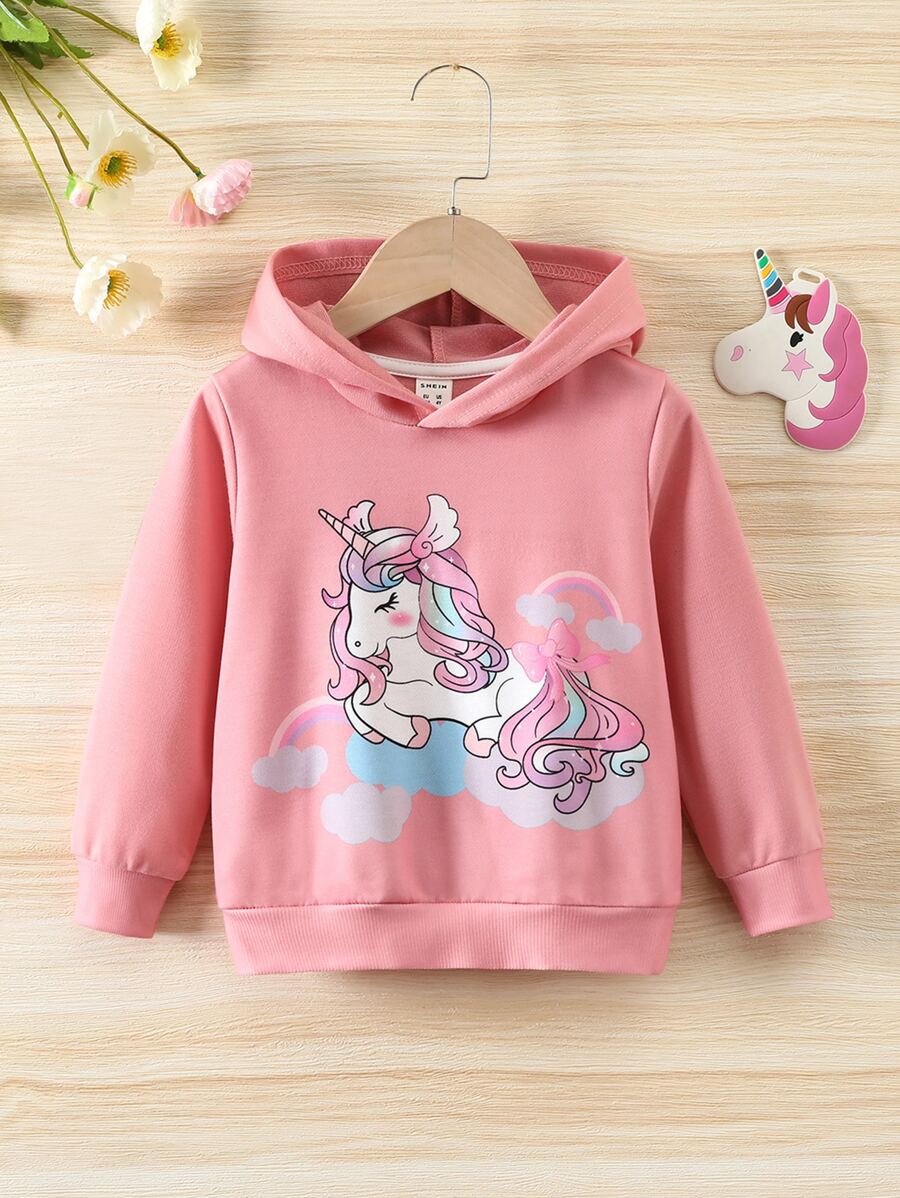 Toddler Girls Unicorn Print Hoodie - Dusty Pink - View 1