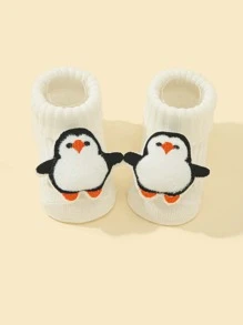 1pair Baby Cartoon Penguin Decor Socks, For Christmas - White - View 1