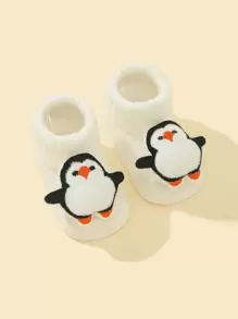 1pair Baby Cartoon Penguin Decor Socks, For Christmas - White - View 3