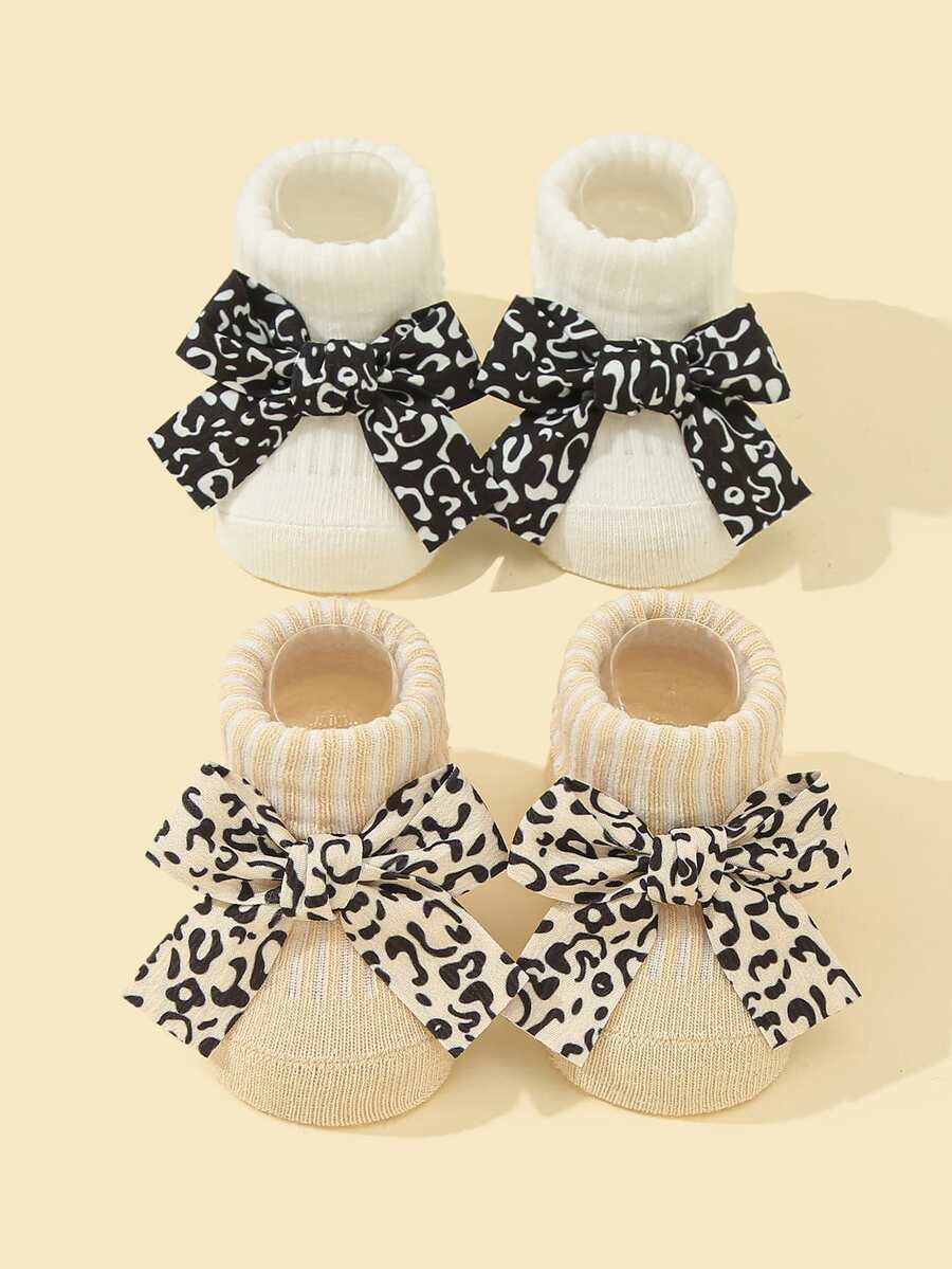 2雙嬰兒蝴蝶結裝飾襪子 - 彩色 - 查看 1