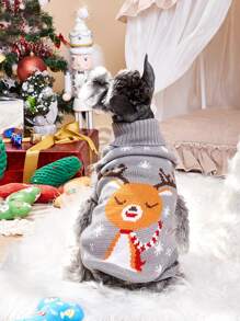 Christmas Elk Print Pet Sweater - Multicolor - View 1