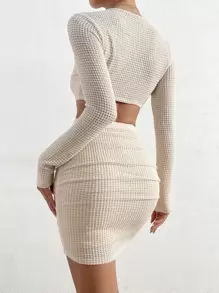 Rafferiza O-Ring Cut Out Waist Bodycon Dress Fall Cloth For Women - Apricot - View 2