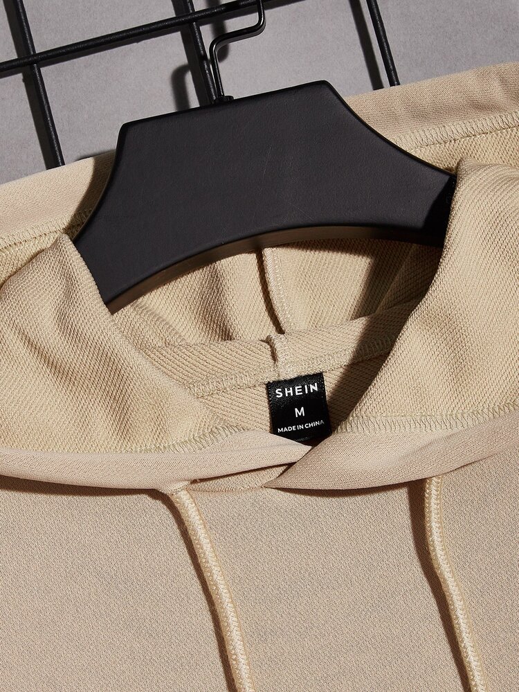 RueChic Men Sun & Letter Graphic Drawstring Hoodie - Khaki - View 3