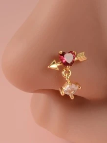 Simple & Stylish Arrow & Cubic Zirconia Heart Decor Nose Stud No Piercing Needed Fake Clip For Women & Girls - Yellow Gold - View 1