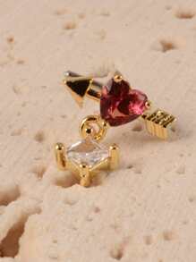 Simple & Stylish Arrow & Cubic Zirconia Heart Decor Nose Stud No Piercing Needed Fake Clip For Women & Girls - Yellow Gold - View 2