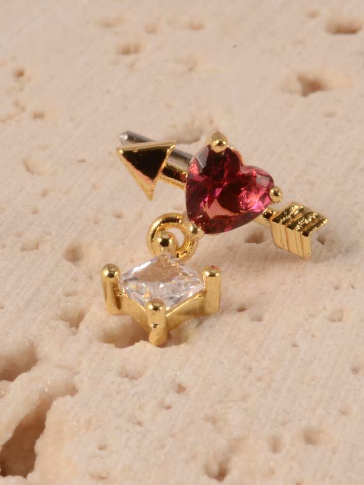 Đơn Giản & Phong Cách Mũi Tên & Đính Đá Cubic Zirconia Trái Tim Trang Trí Mũi Đinh Không Cần Xỏ Kẹp Giả Cho Nữ & Bé Gái - Vàng - Xem 2