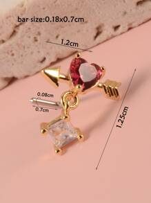 Simple & Stylish Arrow & Cubic Zirconia Heart Decor Nose Stud No Piercing Needed Fake Clip For Women & Girls - Yellow Gold - View 3