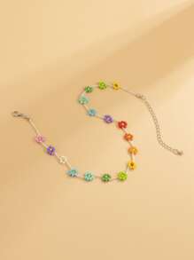 Beaded Flower Decor Necklace Valentines - Multicolor - View 3