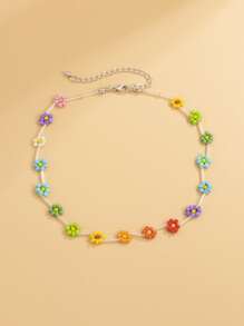 Beaded Flower Decor Necklace Valentines - Multicolor - View 4