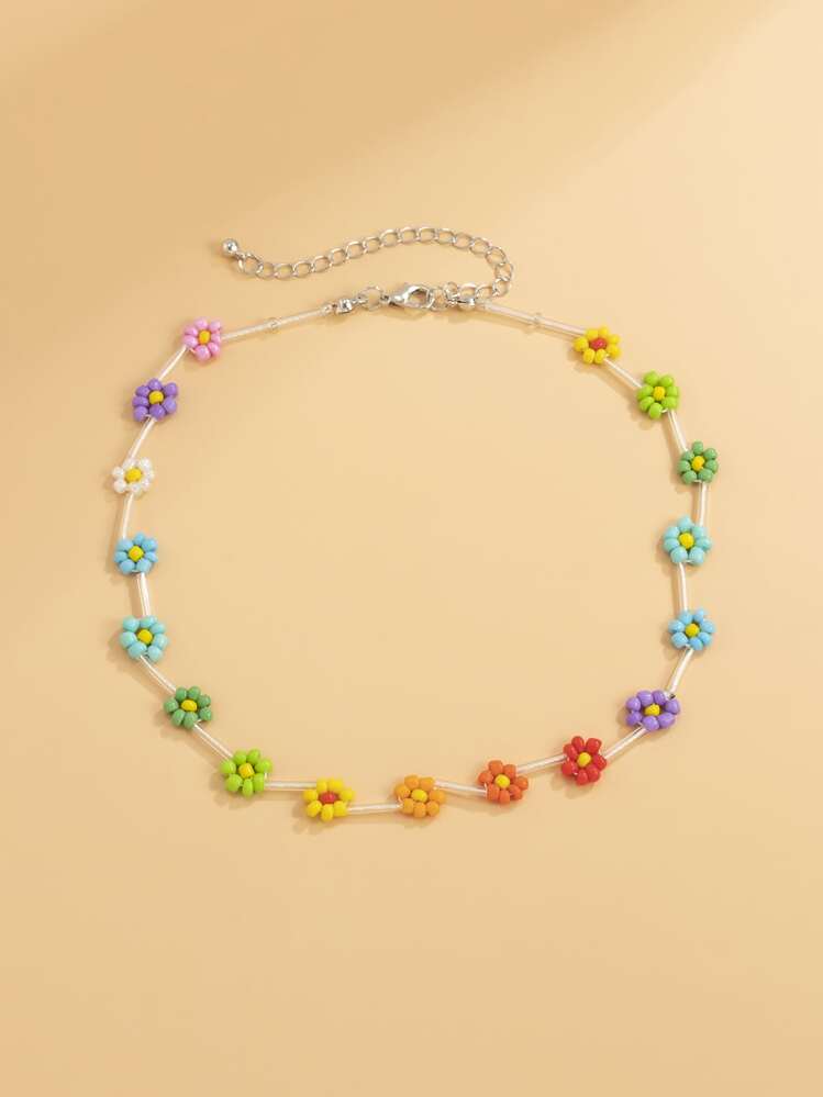 串珠花朵装饰项链情人节 - 彩色 - 查看 4